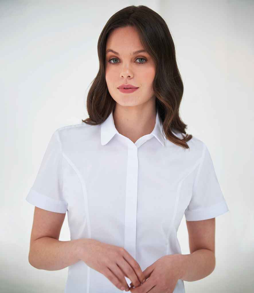 Brook Taverner Ladies Soave Short Sleeve Poplin Shirt PenCarrie